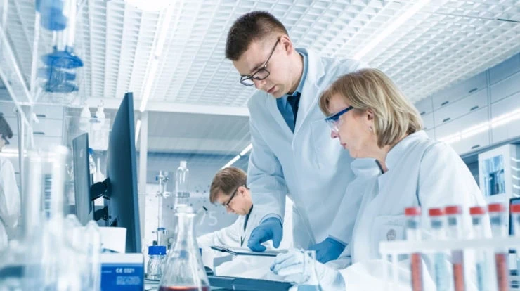 Scientists checking data