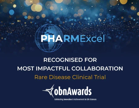 View PHARMExcel and Axovia Therapeutics proudly celebrate recognition at the OBN Awards for Most Impactful CRO–Sponsor Collaboration.
