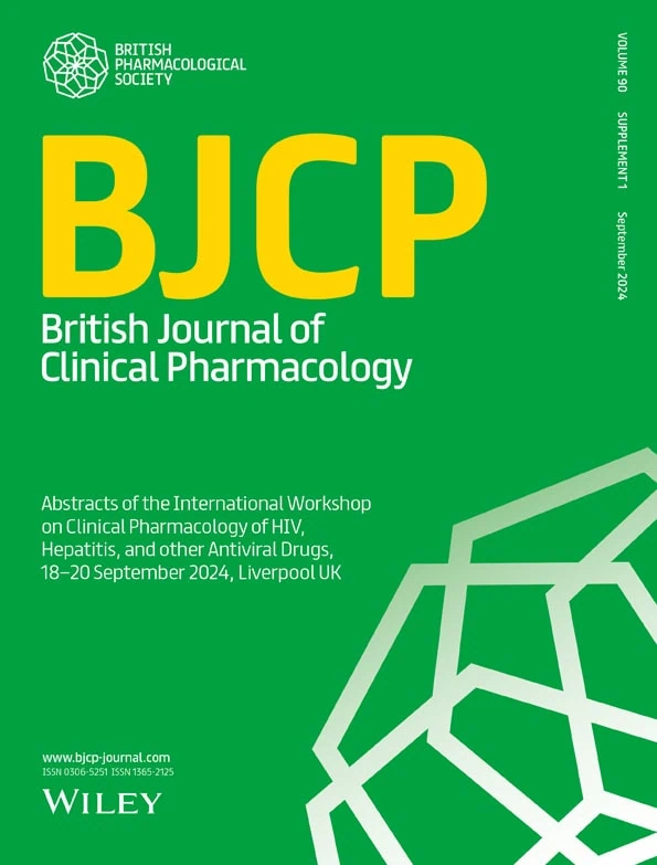 “Green cover of the British Journal of Clinical Pharmacology with large yellow ‘BJCP’ text, British Pharmacological Society logo, and publication details for Volume 90 Supplement 1 (September 2024).”